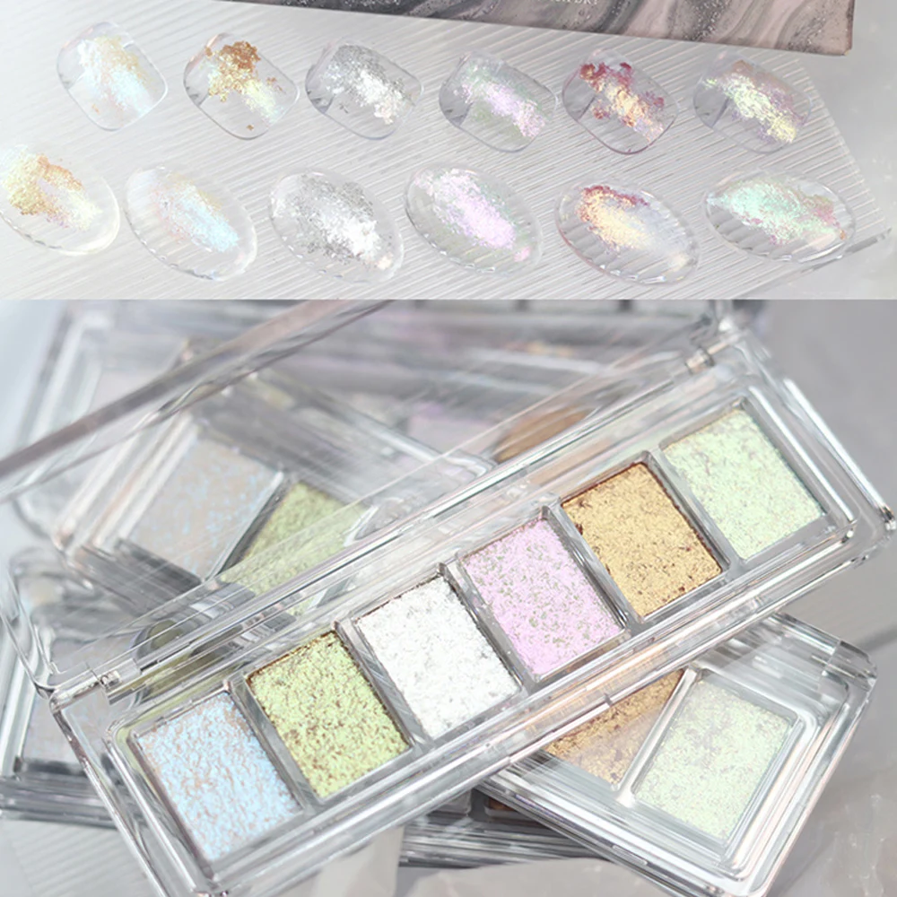 1 коробка блестящая грязь Аврора твердый порошок для ногтей 6 цветов