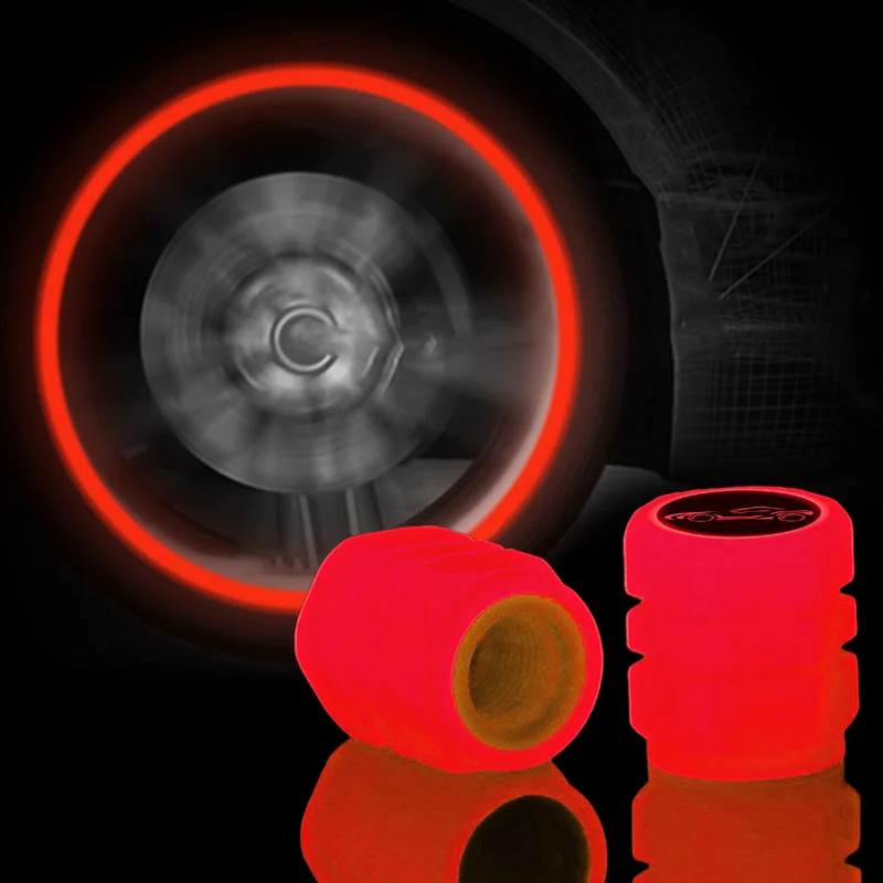 Luminous Car Tire Valve Caps with Split Car Logo Motorcycle Wheel Tyre Rim Stem Covers Fluorescent Red Car Decor