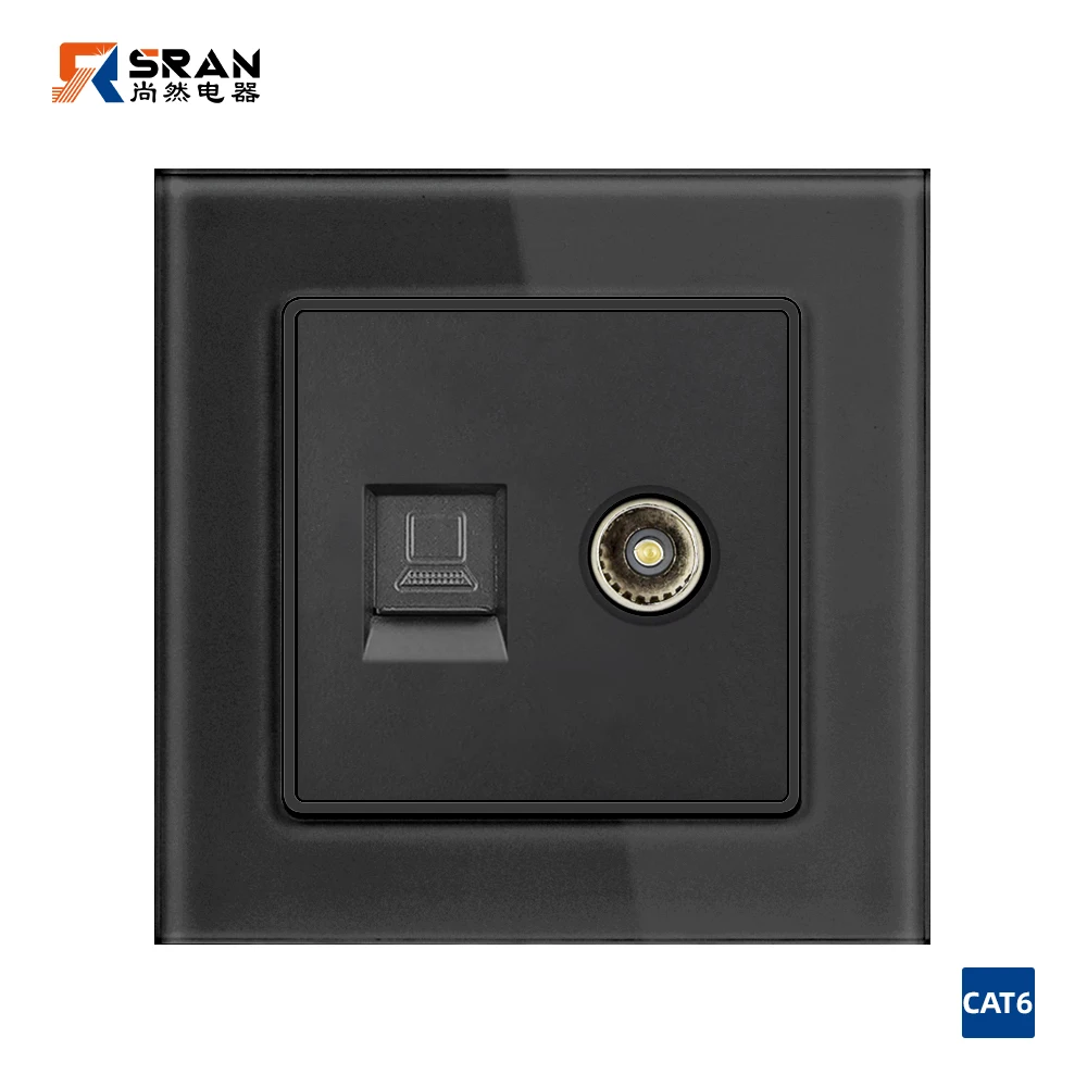 

VISWE TV и RJ45 Cat6 настенная розетка 82 мм * 82 мм панель из закаленного стекла, Интернет данных и телевидения розетки