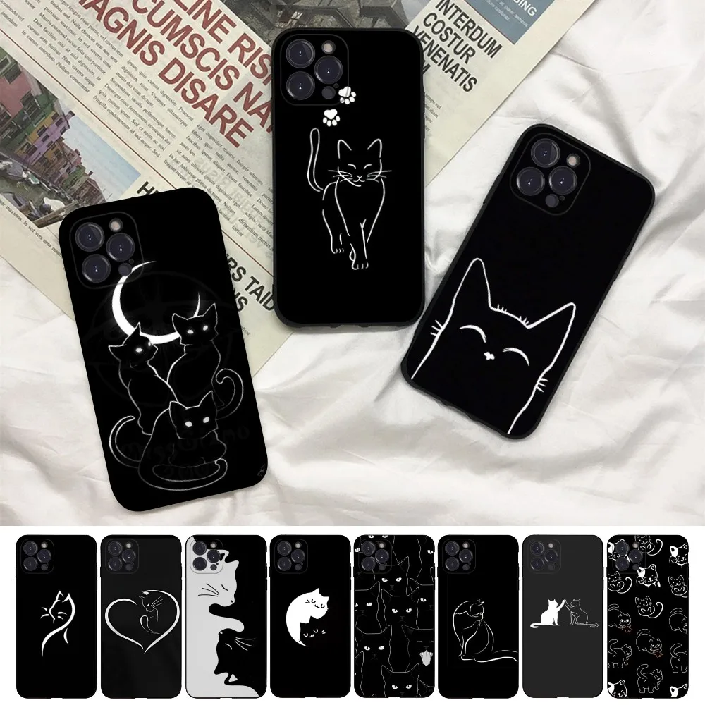 

Cute Cat Line Phone Case For IPhone 15 14 11 12 13 Mini Pro XS Max Cover 6 7 8 Plus X XR SE 2020 Funda Shell