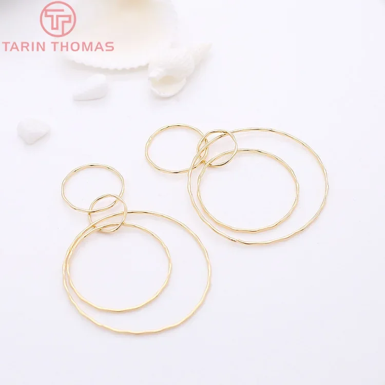 (2126) 4 шт. 35x70 мм 24-каратного золота латунные круглые серьги подвески высокое