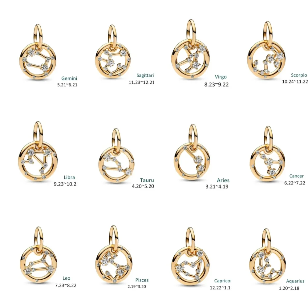 Горячая Распродажа 2024 новинка серебро 925 пробы золотой кулон 12 созвездий зодиака