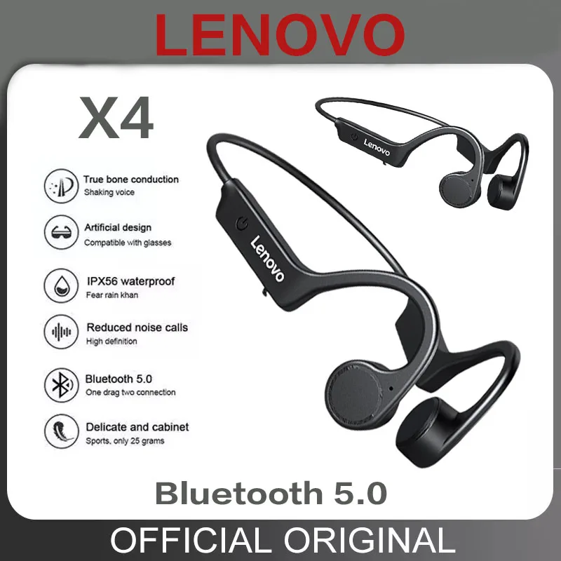 

Оригинальные наушники Lenovo X4 с костной проводимостью, Bluetooth, беспроводные наушники, спортивная водонепроницаемая гарнитура, Hifi стерео музык...