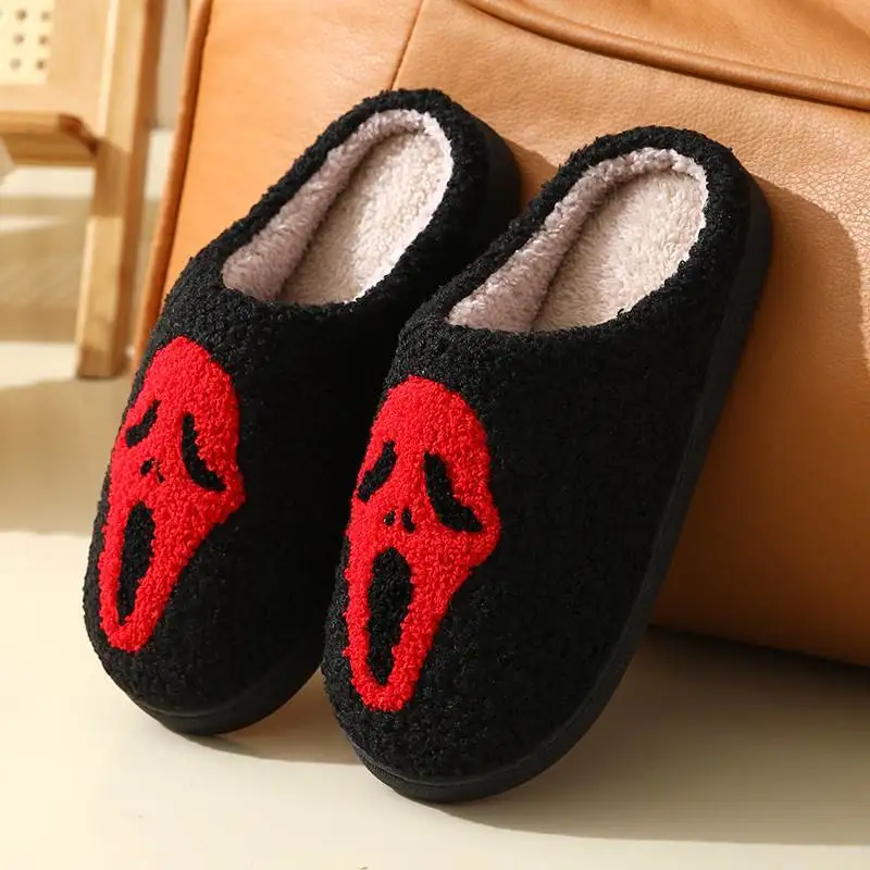 

Halloween Autumn Winter Fulffy Fur Slippers Plush Fleece Flat Slippers Sweet Thick Soled Indoor Christmas Cotton Slippers Gifts
