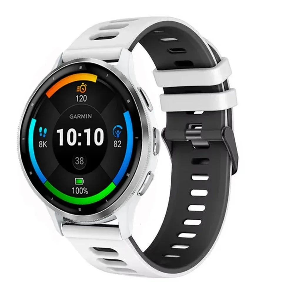 Фото Двухцветный силиконовый ремешок 20/22 мм для Garmin Forerunner 970 55 265 165, дышащий ремешок для часов Garmin Venu 3/Vivomove Trend/Active 6 №2