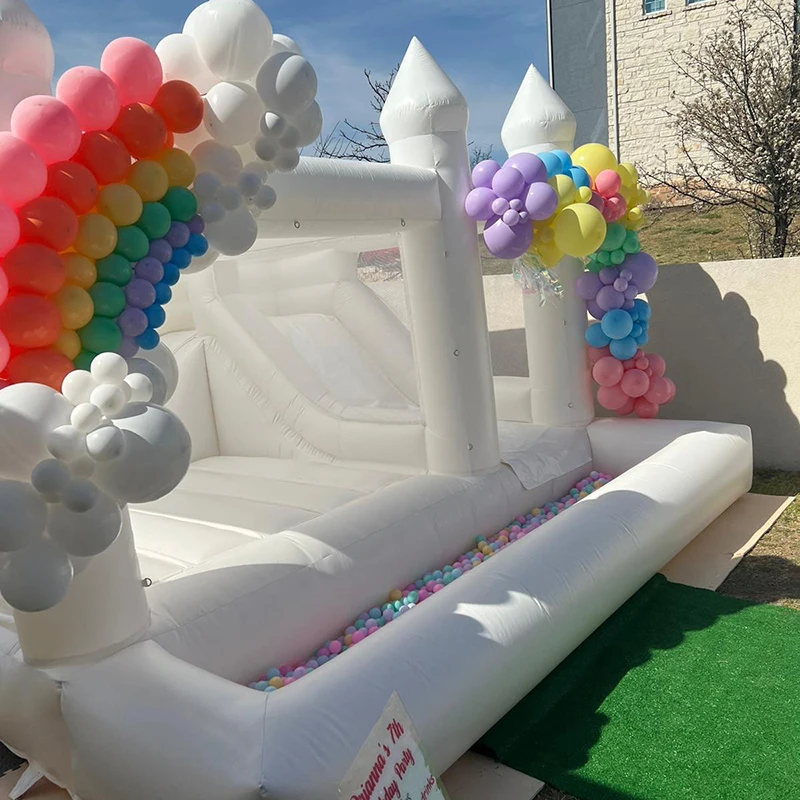 Белый свадебный домик для прыжков коммерческий надувной 3 в 1 комбинированный