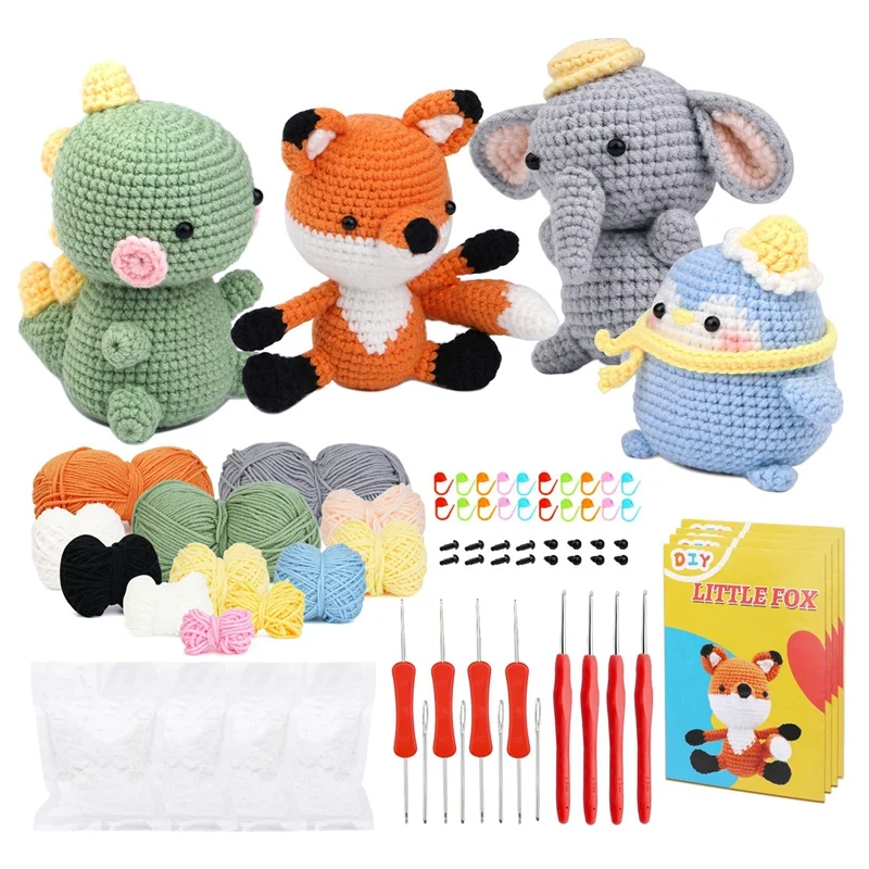 4 набора животных включая крючок ниточные шарики иглы инструкции набор