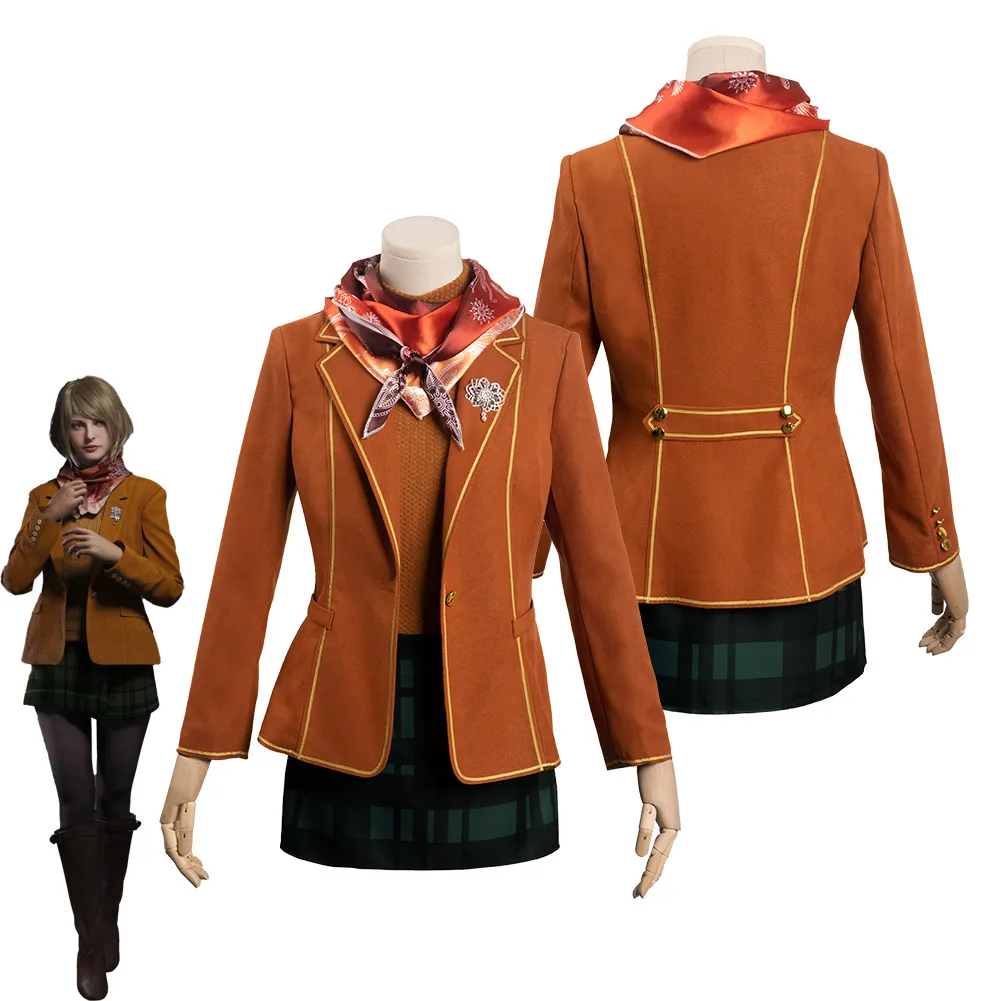 

Biohazard Resident 4 Remake Ashley Graham Evil Cosplay Costume Jacket Dress Women Sweaters Outfits Halloween Carnival Party Suit