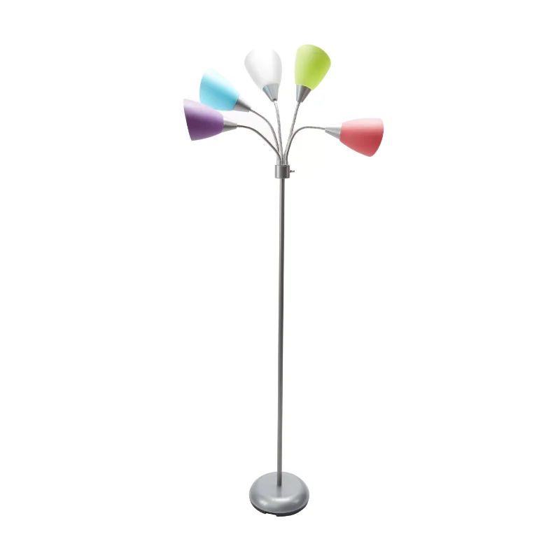 

Mainstays 5 Light Floor Lamp, Silver Color with Multi Color Shades Made of Metal