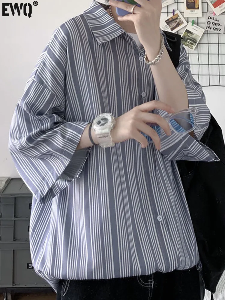 

PFHQ Men's Striped Shirt Man Turn-down Collar Loose Handsome Simple Tops Minority Blouse Thin Fashion Trend Clothing 2022