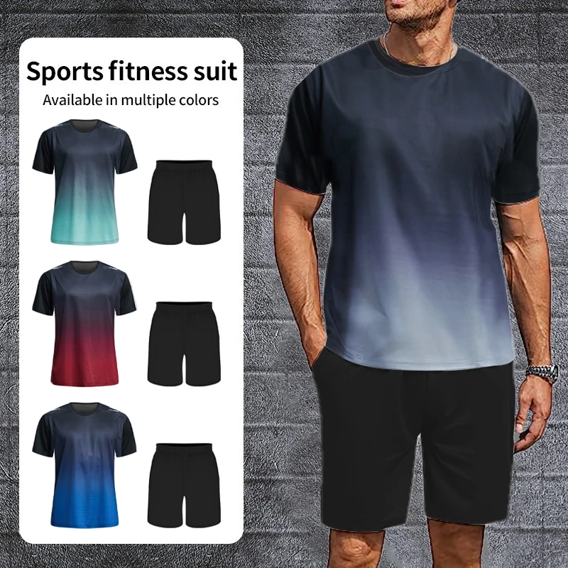 

Tracksuit Men Sportswear Mesh Fabric Breathable gradient Tennis Clothes Men's Sweatshirts Tshirt Set Short Sleeves And Shorts