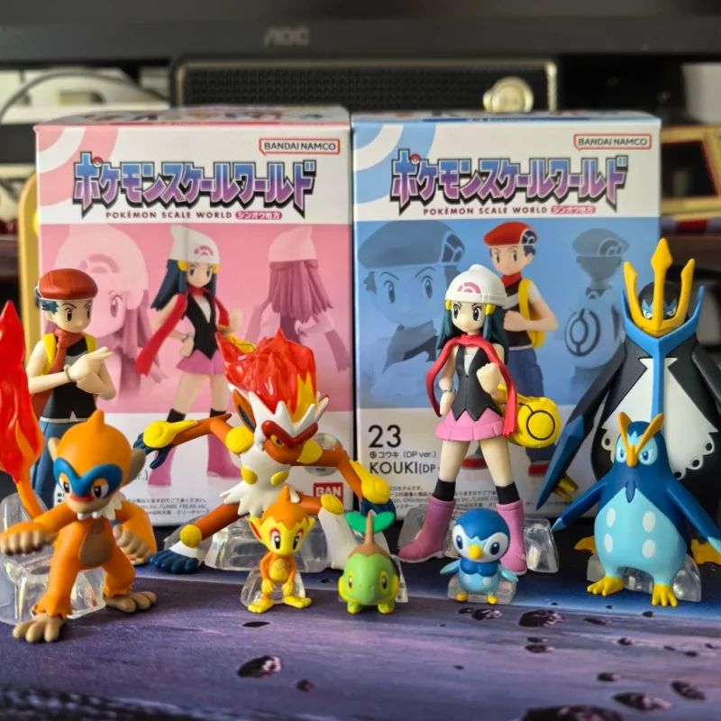 Фото ​ Оригинальные фигурки Bandai Scale World Pokemon Sinnoh: Тартвиг, Пиплуп, Эмполон, Чимчар, Инфернэйп, Лукас, Дон. Аниме-фигурки, игрушки, подарок. №2