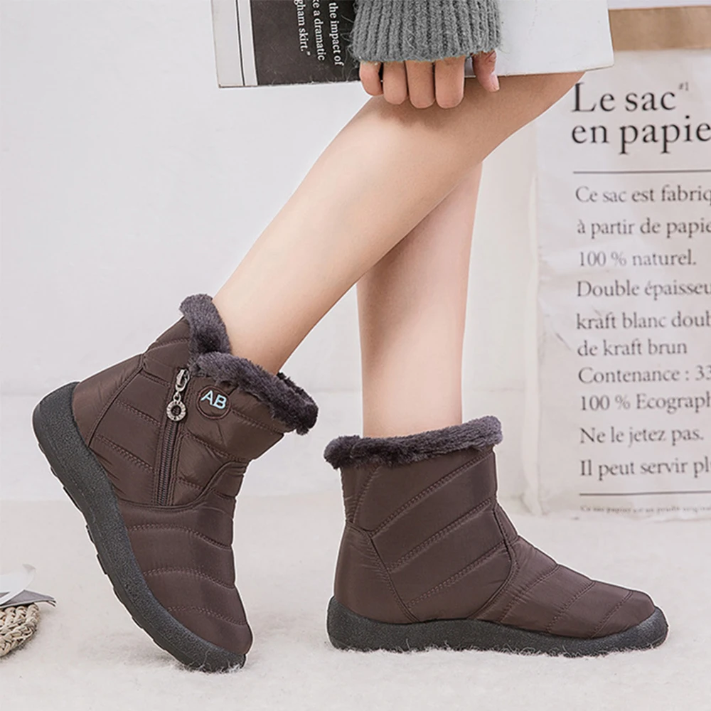 Women's Snow Boots Side Zipper Designed Waterproof Warm Plush Ankle Boots for Female Black Winter Casual Shoes Plus Size 43