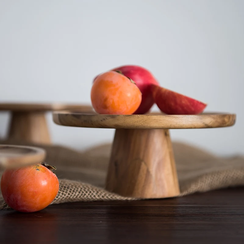 

Wooden Cakes Stand High Stand Cupcake Plate Food Serving Trays Naural Wood Dessert Fruit Snack Tray Photography Props Home Decor