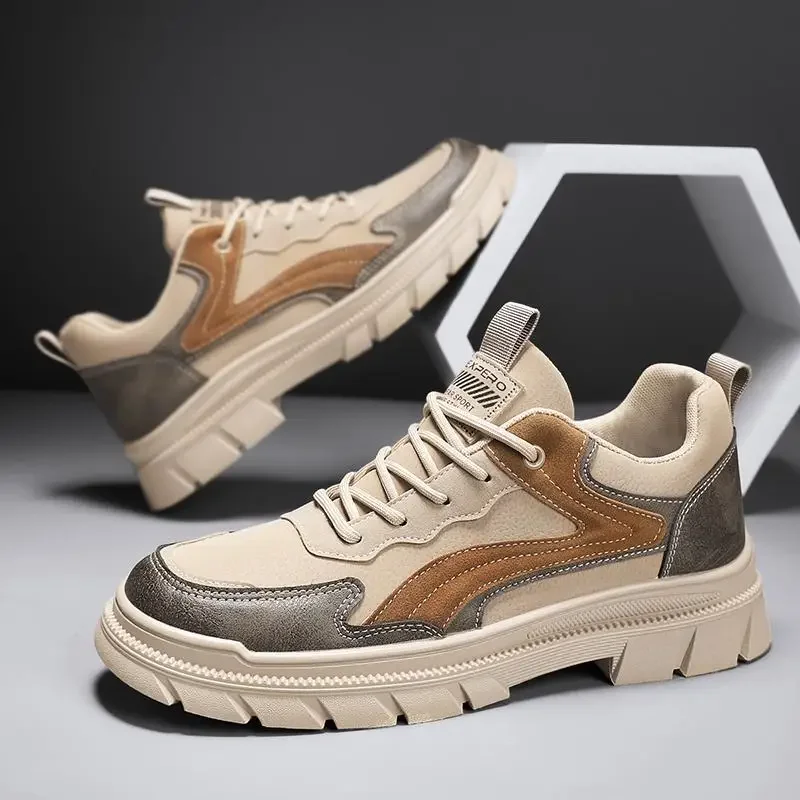 

Мужские ботинки в британском стиле, коричневые повседневные рабочие ботинки с низким вырезом на платформе