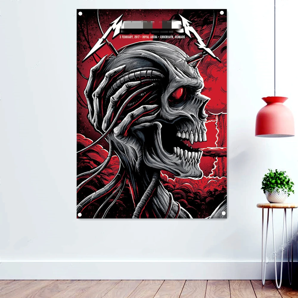 

Hand Holding Skull Death Metal Artwork Banner Creepy Background Tapestry Horror Occult Evil Dark Art Wallpaper Poster Rock Flag