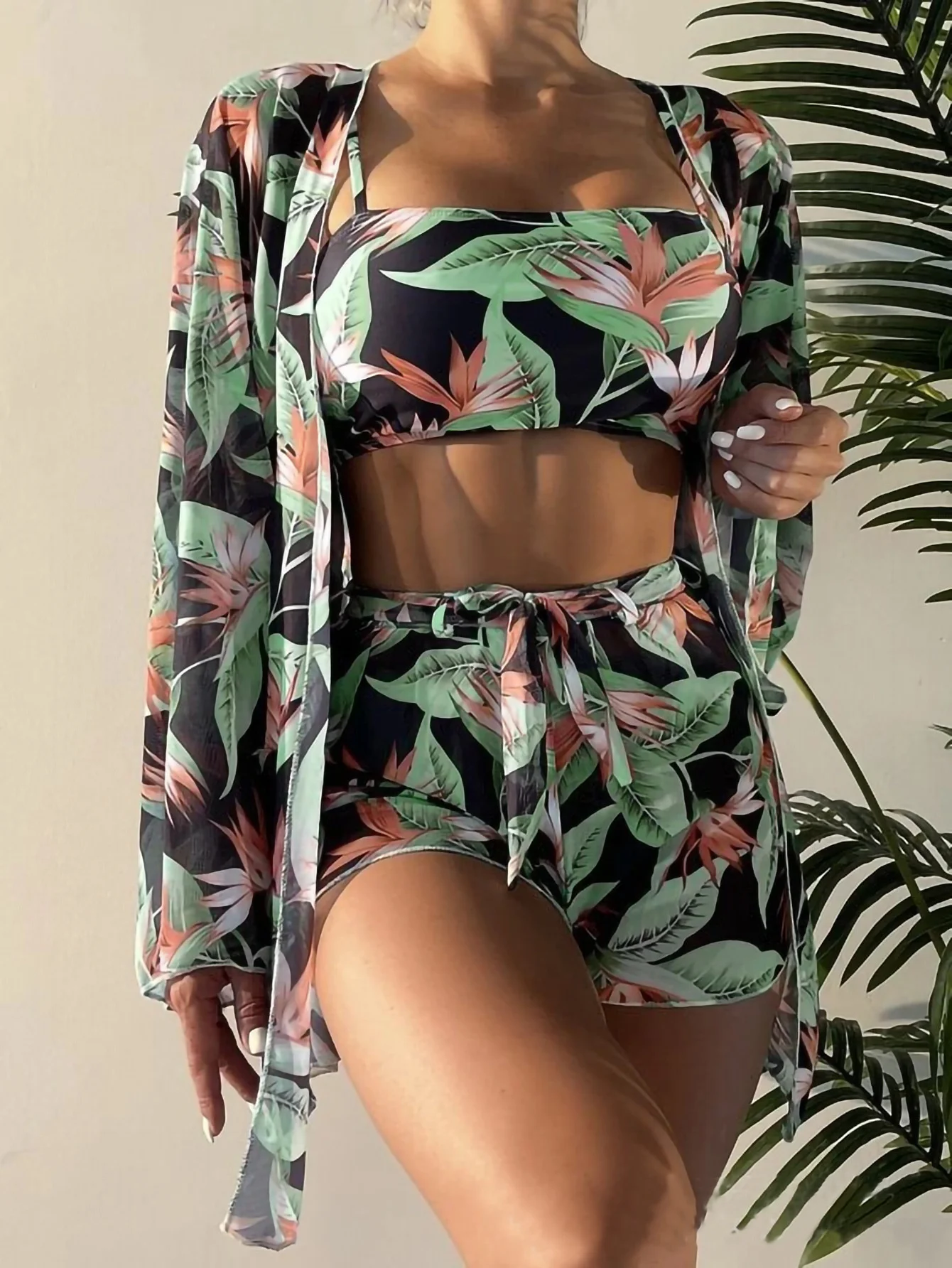 

2023 Sexy Swimsuit Women's Split Three Piece High Waist Long Sleeve Pants Bikini Clothing Sets Body Swim Suit Cover Up