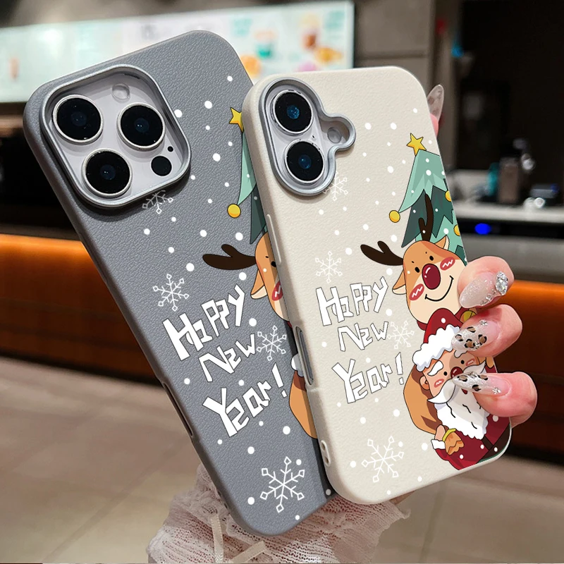 Рождественский чехол с изображением Санта-Клауса и лося-оленя для iPhone 16 Pro Max