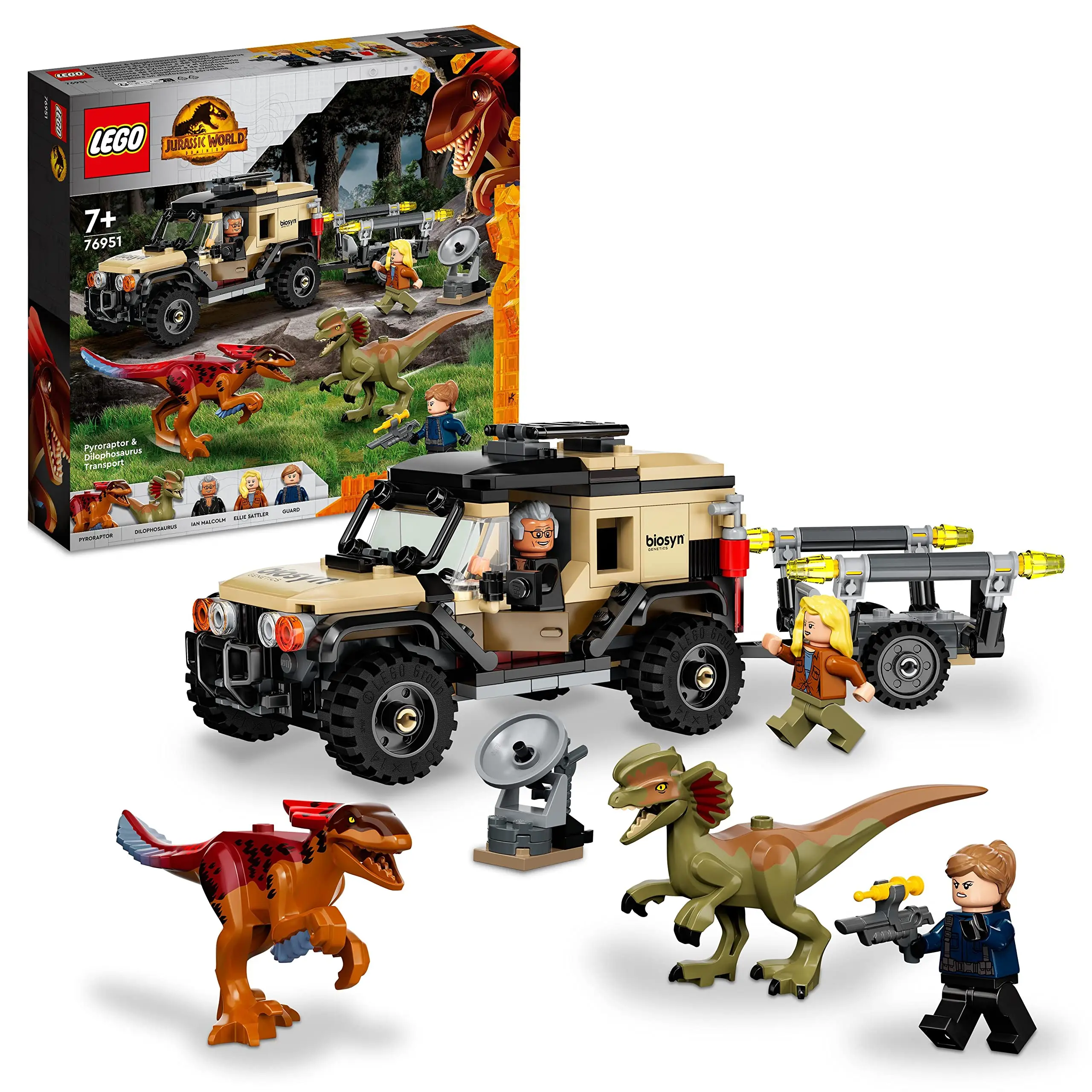 

LEGO 76951 Jurassic World Pyroraptor & Dilophosaurus Transport Playset Dinosaur Toys with 2 Dino Figures and Off Roader Truck