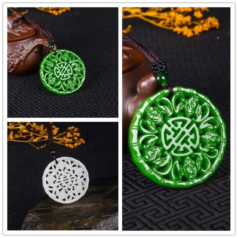 

Лидер продаж, Нефритовая Летучая мышь с вырезами, яшма фушу, ожерелье с пятью благословениями, кулон, модные ювелирные изделия для мужчин и ж...