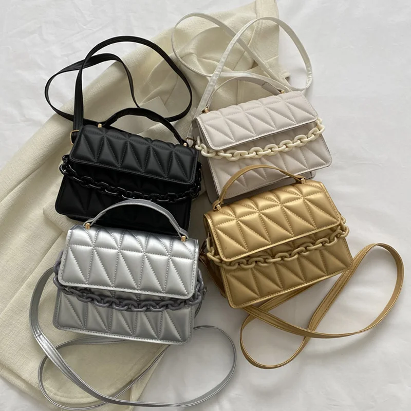 JinMantang New Fashion Shoulder Bag Plaid Pu Leather Crossbody Bags For Women Chain Flap Casual Ladies Handbags