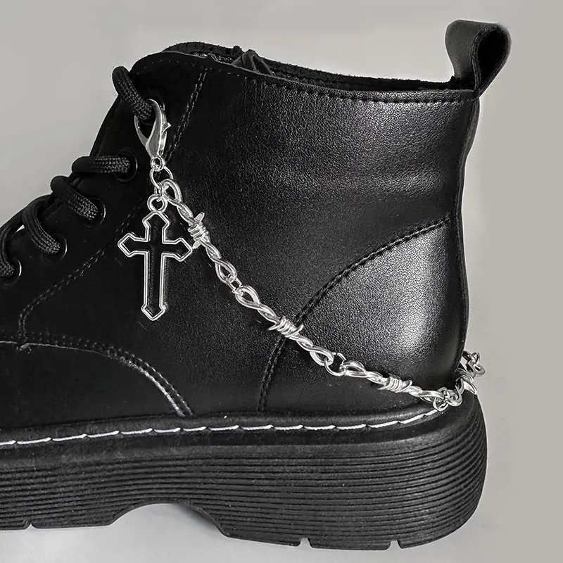 2PCS Punk Rock Thorns Flame Cross Chains Shoe Buckles Vintage Martin Boots Canvas Shoes Accessories Hip Hop Jewelry Wholesale