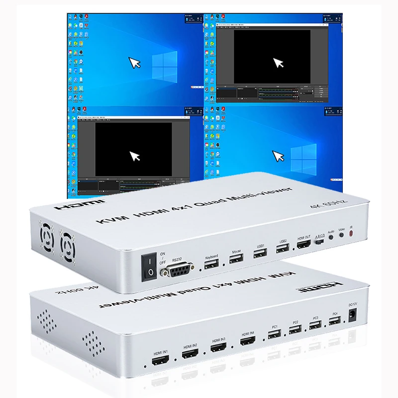 

4K 60 Гц HDMI KVM переключатель 4 порта HDMI 4x1 четырехъядерный мультипросмотр USB ПК компьютер KVM переключатель клавиатура мышь управление для PS4