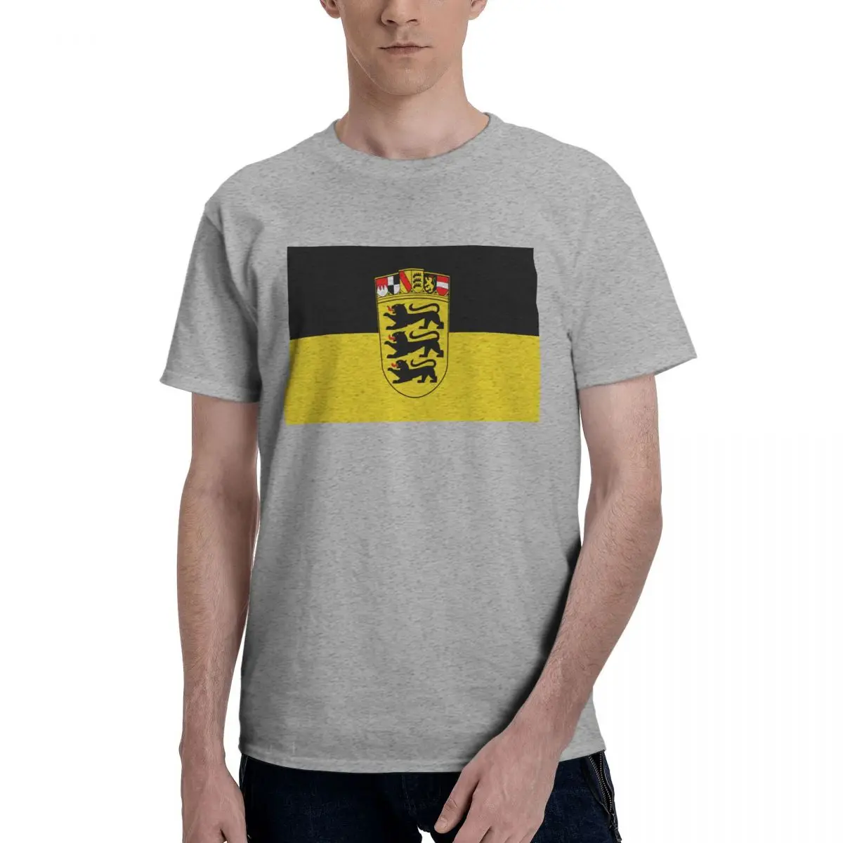 Мужская футболка с принтом флага Баден-вриц rttemberg (государственный, большие руки), серая дорожная Мужская Базовая футболка с коротким рукавом, Винтажная Футболка европейского размера