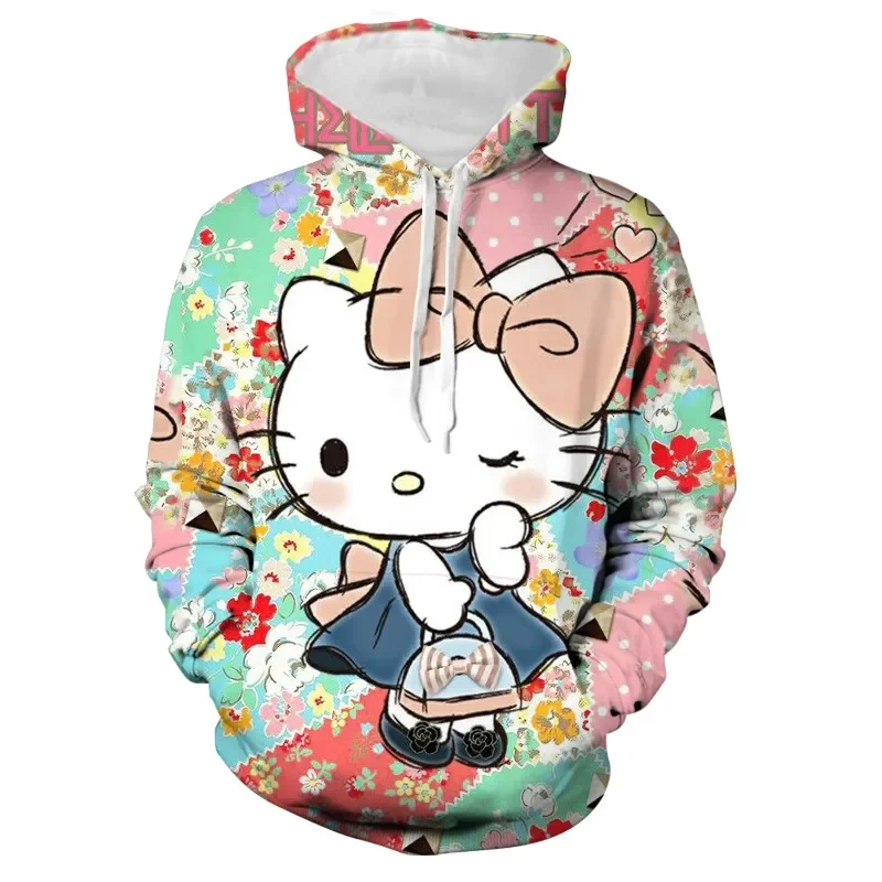 

Autumn New Women's Fashion Hoodie O-Neck Daily Top Casual Women's Hello Kitty Print Hoodie Ordinary Street Women's Clothing
