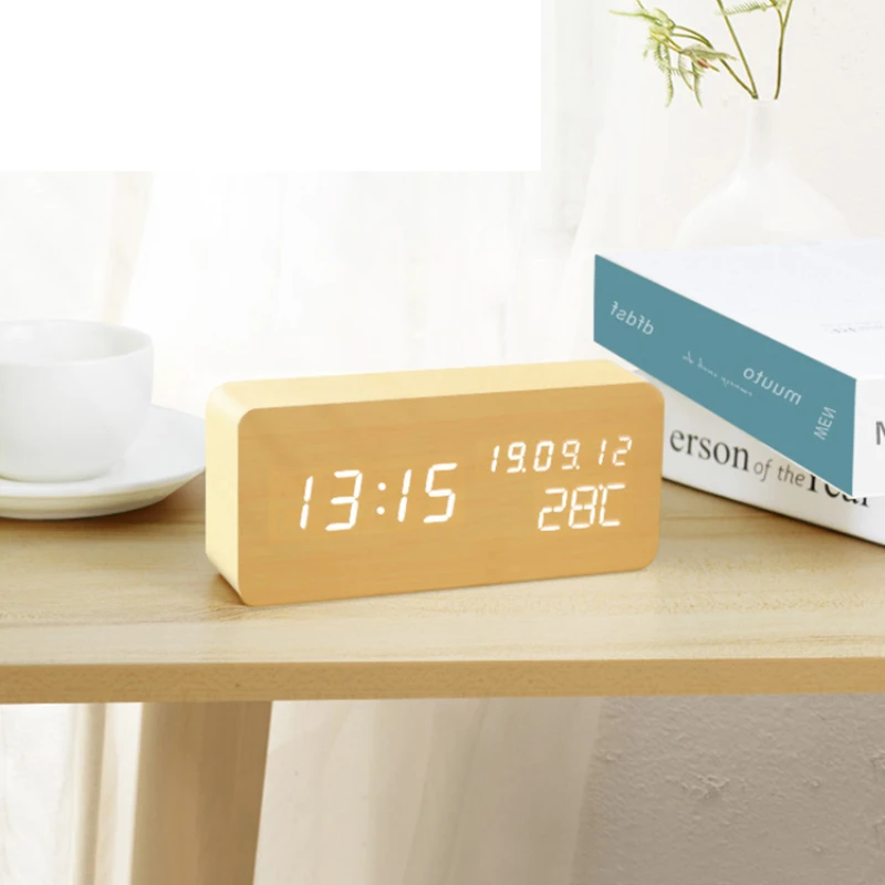 Bedroom Natural Night Wood Led Alarm Clock Electronic Digital Budzik Elektroniczny Alarm Clocks Ornament