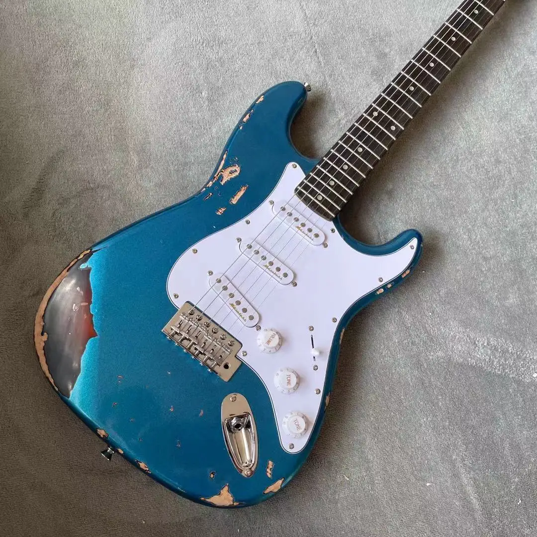 

Пользовательский магазин ST электрическая гитара синего цвета gitaar Relics by hands