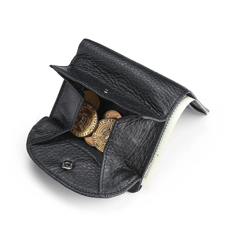 Top Layer Cowhide Zero Function Button Coin  Leather Blue Wallet