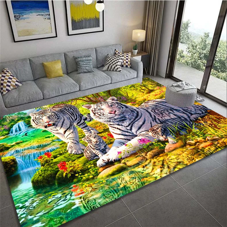 Dreamlike Cartoon Tiger Printed Carpet for Living Room Rugs Camping Stranger Things Picnic Mats Anti-Slip E-sports Rug Yoga Mat
