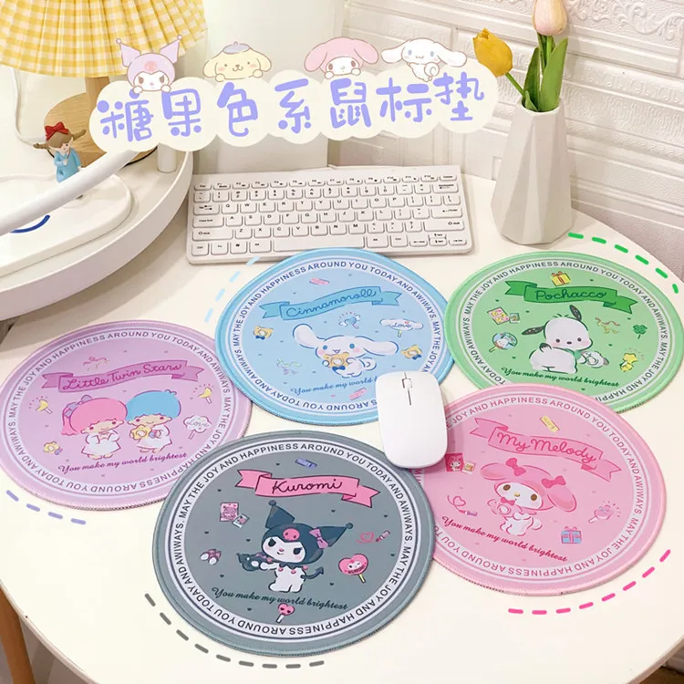 

New Sanrio Mouse Pad Girl Cartoon Anime Kuromi My Melody Circular Mouse Pad Computer Keyboard Office Game Wrist Pad