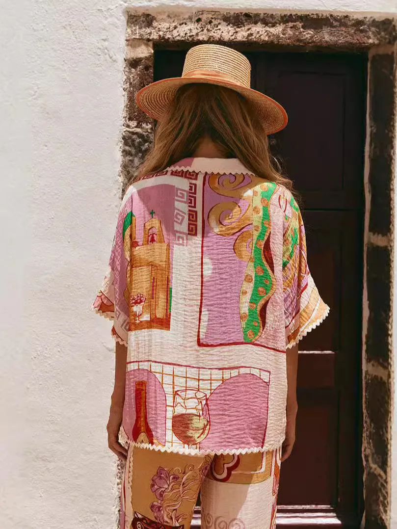 Женский Повседневный костюм из блузки и брюк свободная летняя рубашка с коротким