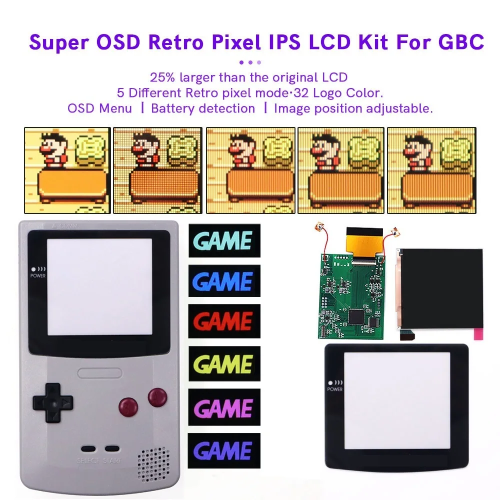 Super OSD RETRO PIXEL GBC V4 Pro IPS LCD SCREEN KIT Backlight Hight Light For GameBoy Color For GBC V4 Pro IPS LCD Kit