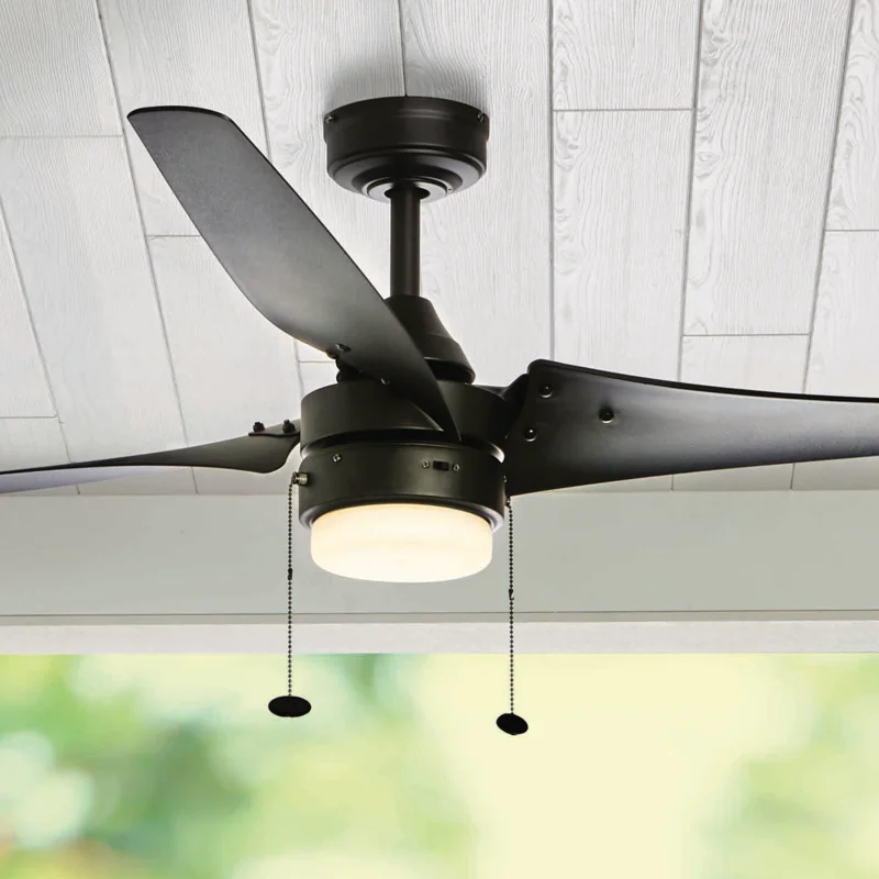 

Gorgeous Black 3-Blade Indoor/Outdoor Ceiling Fan with Reversible Airflow, Light Kit, Pull Chains - Instantly Illuminate & Cool