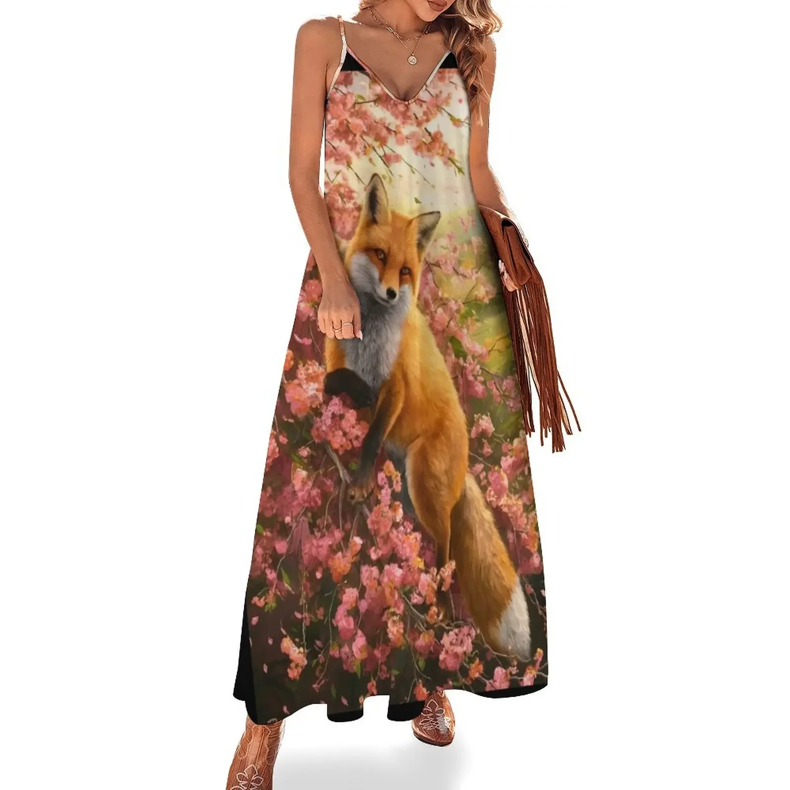 Портрет лисы. Лиса с цветком вишни лиса цветочным принтом картина лисы платье без