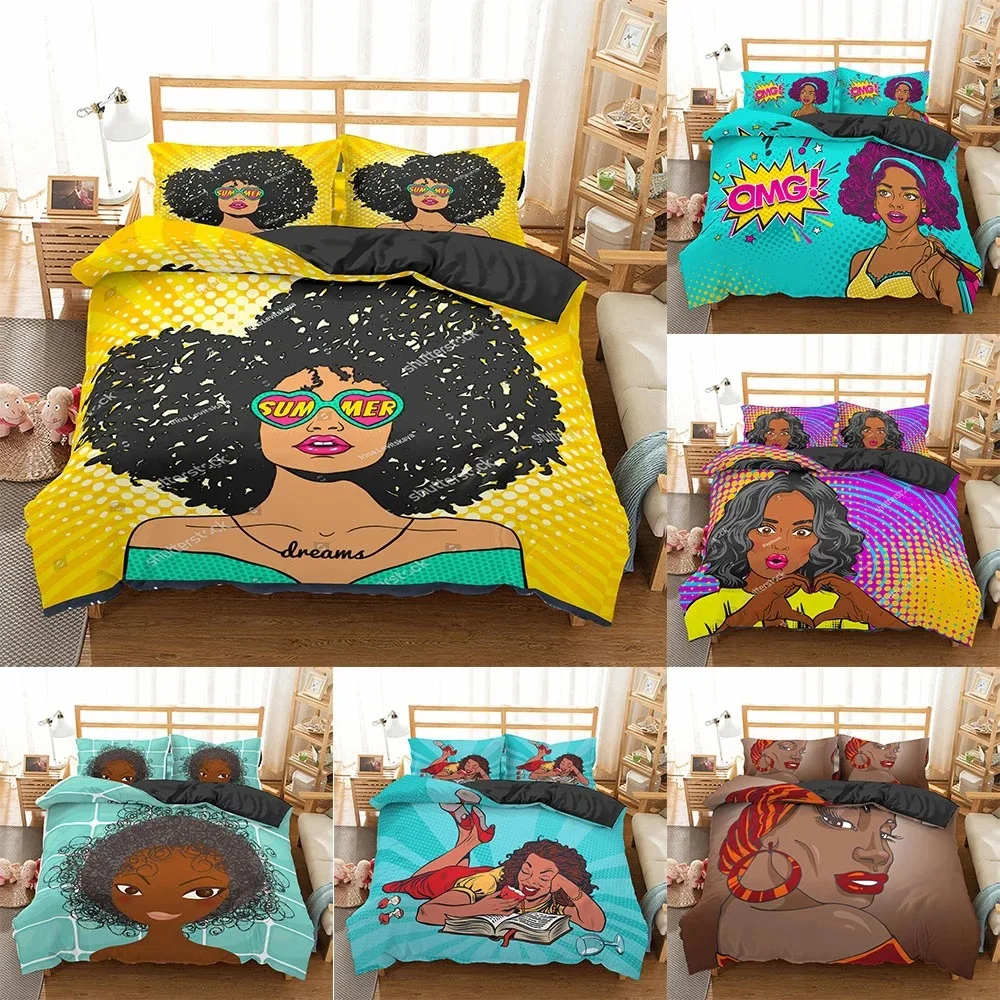 

African Woman Style Bedding Set Soft Comforter Duvet Cover Bedspreads For Bed Linen Queen Quilt Cover With Pillowcase