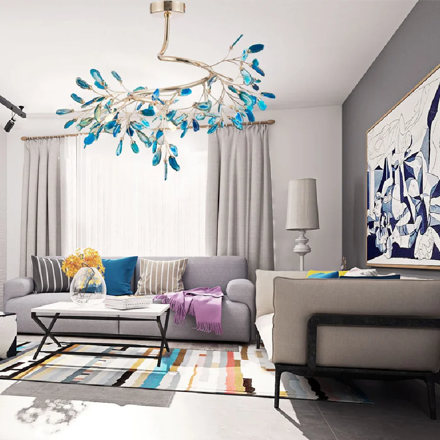 

Современная люстра из натурального агата, красочная люстра в виде ветвей дерева, красивая элегантная люстра розового/зеленого/фиолетового/...