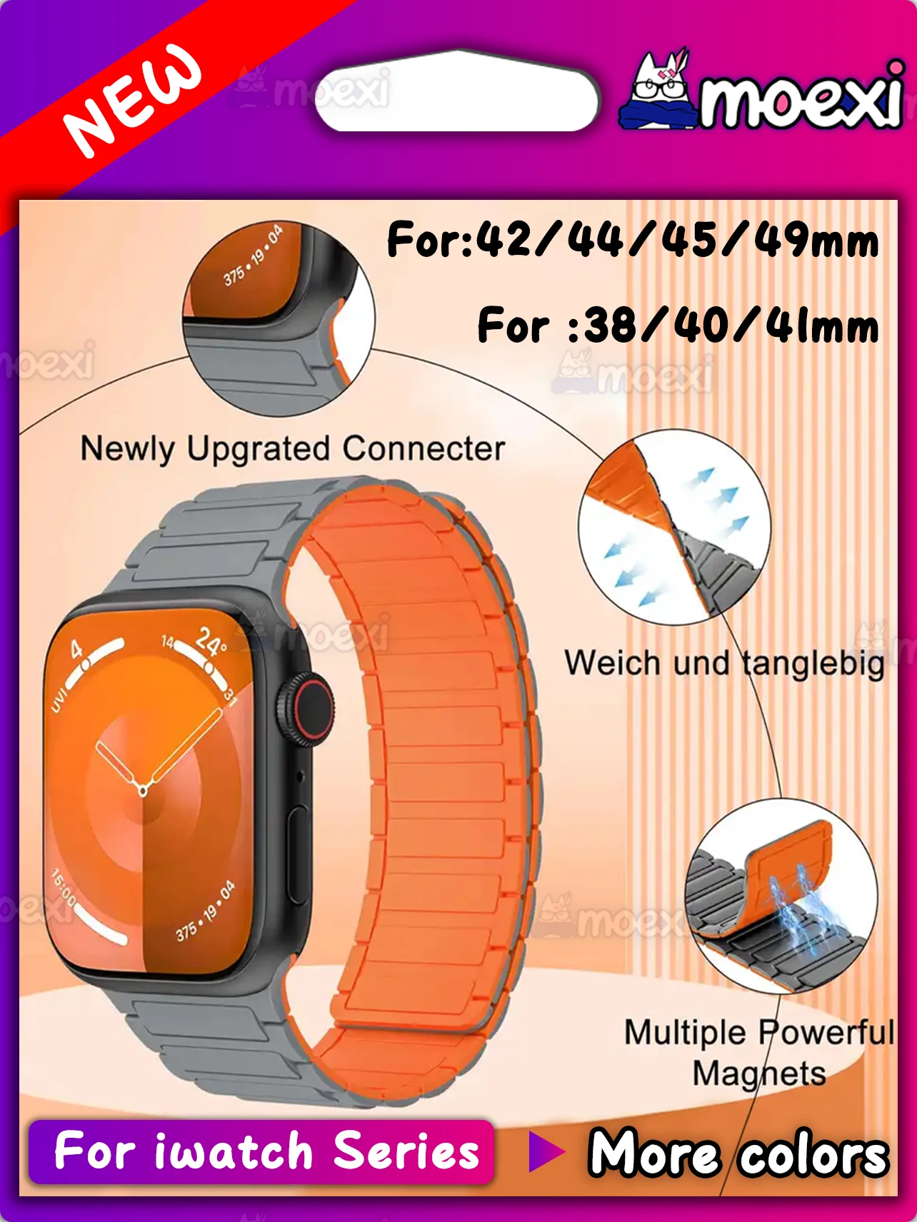 Магнитный спортивный ремешок для Apple Watch Ultra 2 49 мм HK9 Pro Max DT8 S9 45 44 42 38 40 41 силиконовый
