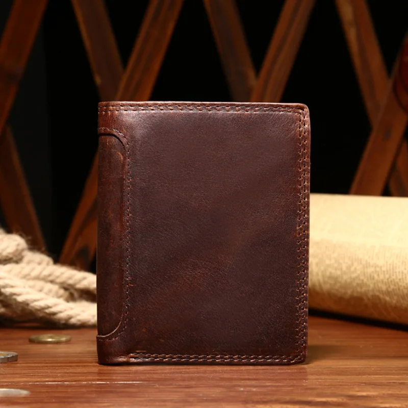 

Men's wallet Crazy horse leather business retro vertical handheld bag wallet men's rfid multi-card wallet