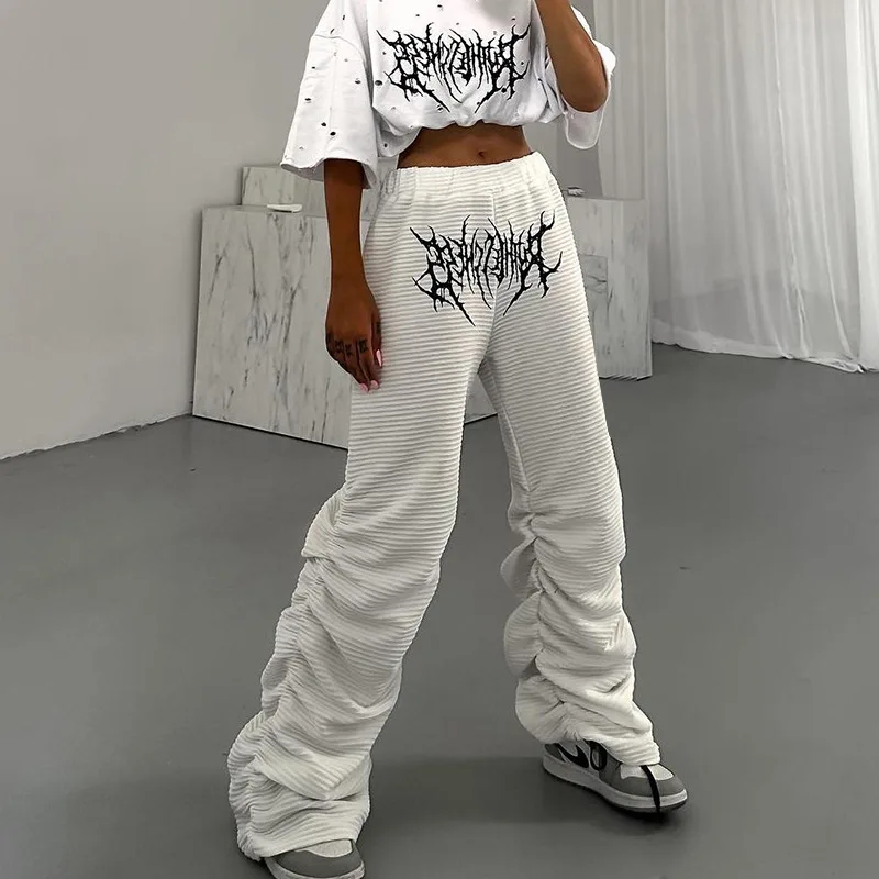 

Осенне-зимние вельветовые плиссированные брюки с принтом, свободные популярные повседневные брюки для девушек тысячелетия Y2K, женские платья