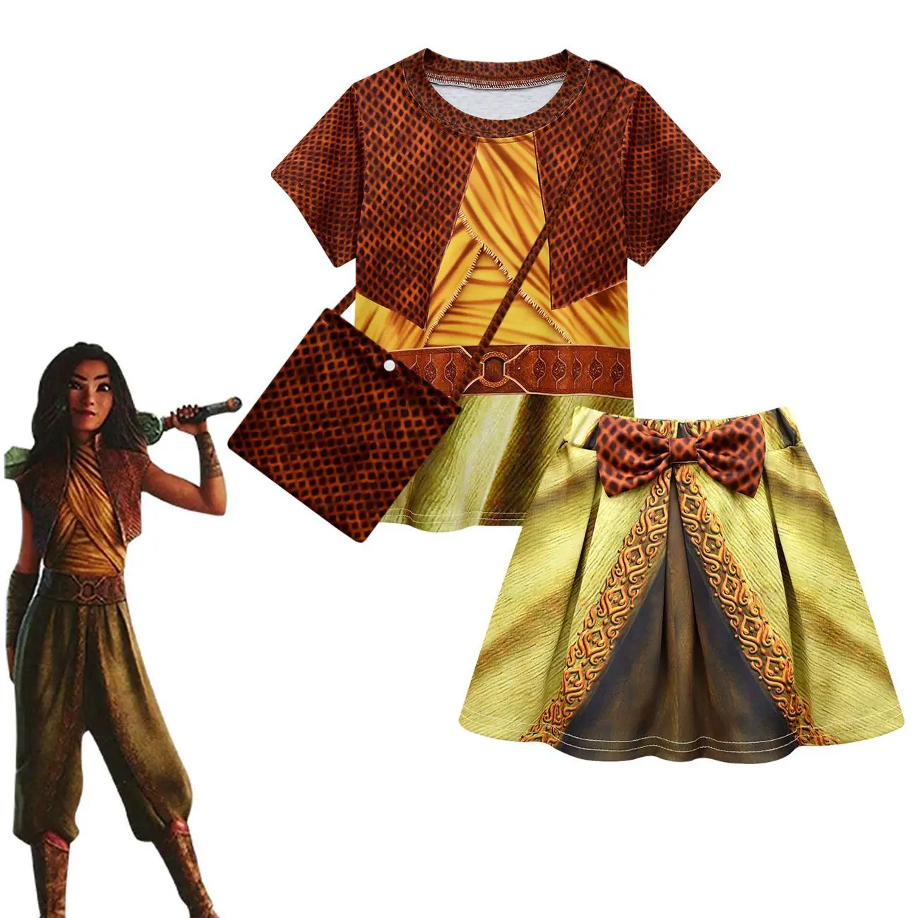 

Raya and The Last Dragon Costume Girls Clothing Sets Summer Sleeveless T-shirt+Print Bow Skirt 2Pcs Baby Girls Clothes Outfits