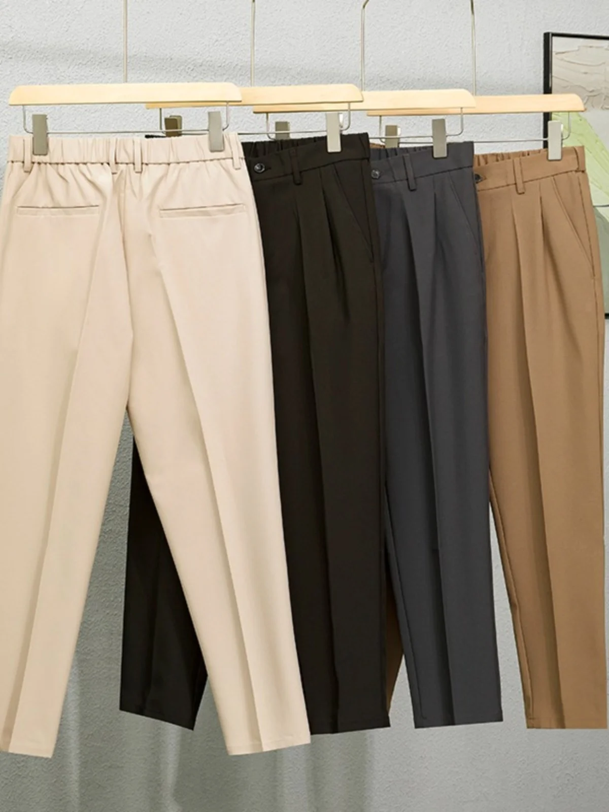 Spring and Autumn Suit Pants Men's Straight All-Match Slim fit Tapered Non-Ironing Anti-Wrinkle Draping Breathable Casu...