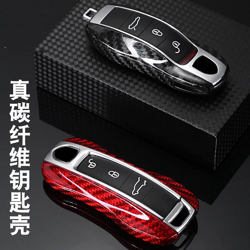 

High-grade carbon fiber Car key case car key chain car key bag for Porsche macan Cayenne 718 panamera