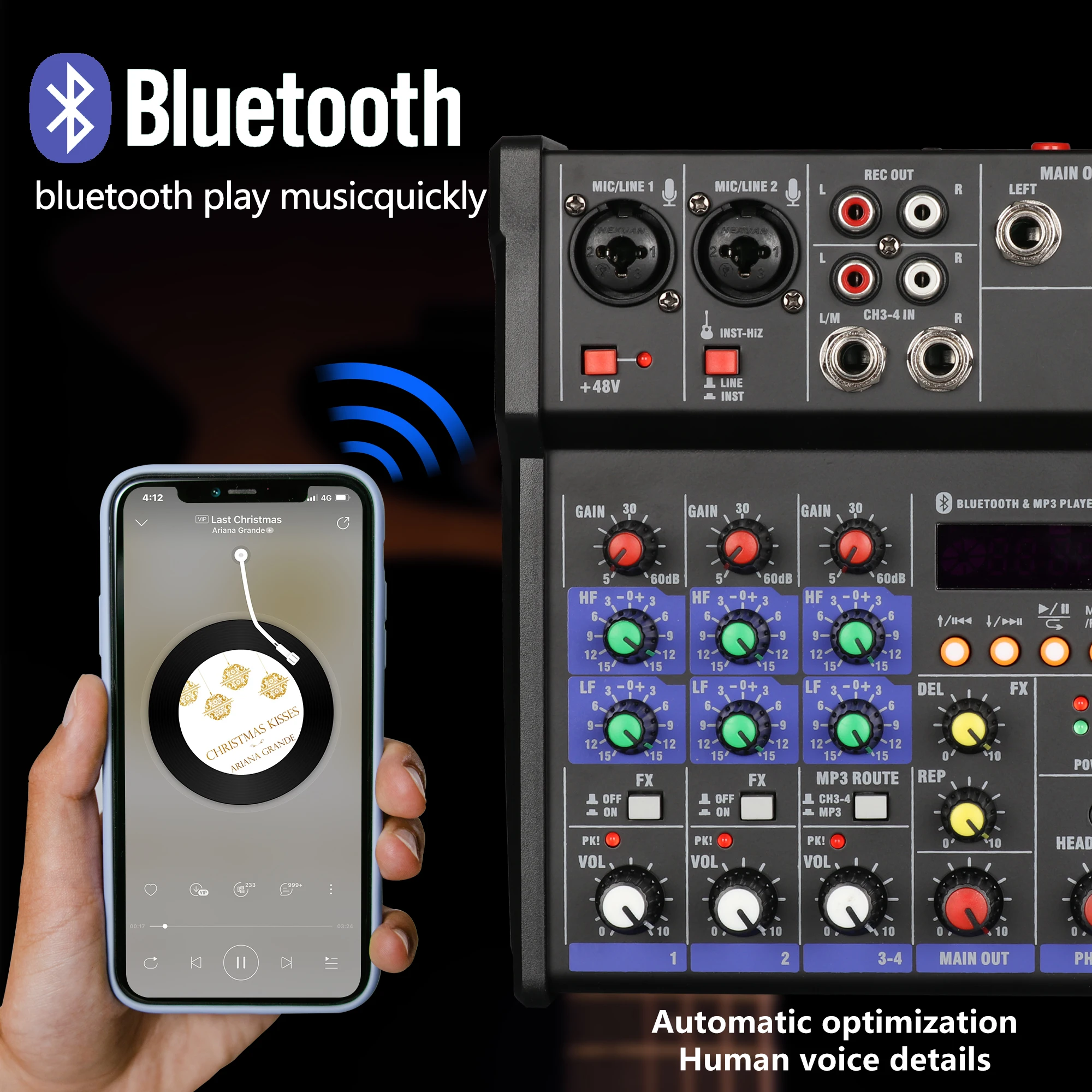 Консоль аудиомикшера R20- 4 канала с беспроводным микрофоном мини-микшер DJ Bluetooth
