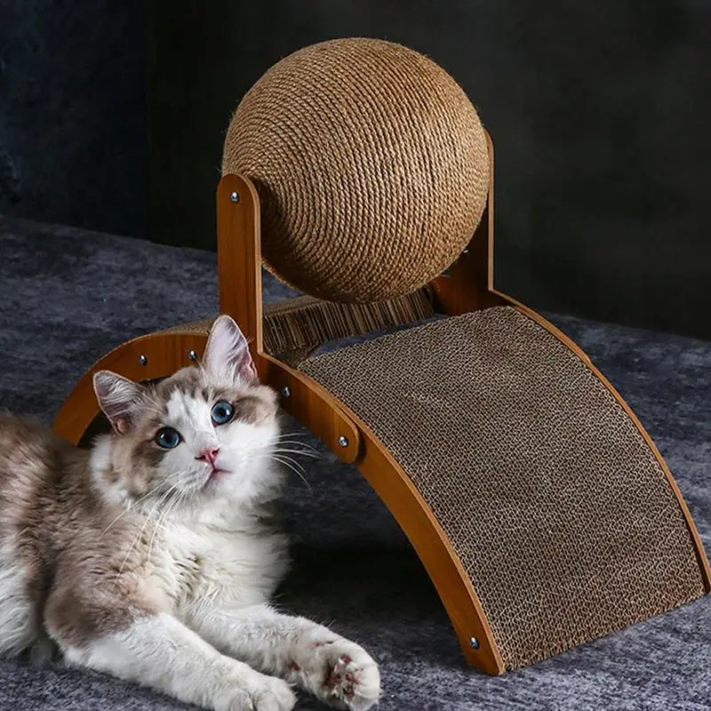 

Wooden Cat Scratcher Pet Cat Grinding Paw Toy Scratch Board 2 In 1 Natural Sisal Cat Scratching Ball Horizontal Cat Nail Scraper