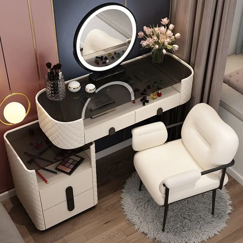 

Vanity Desk Modern Dresser Table LED Mirros Household Bedroom Dressing Table Density Board Makeup Table With Mirror Furniture
