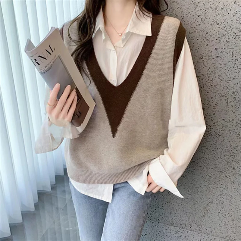 Осень-зима новый пуловер вязаный жилет женский повседневный свитер без рукавов с